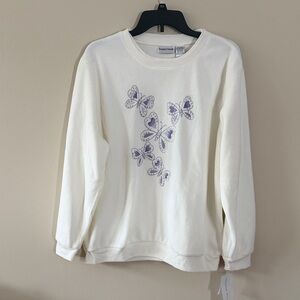 Hanes White Sweatshirt with Purple Butterfly Design